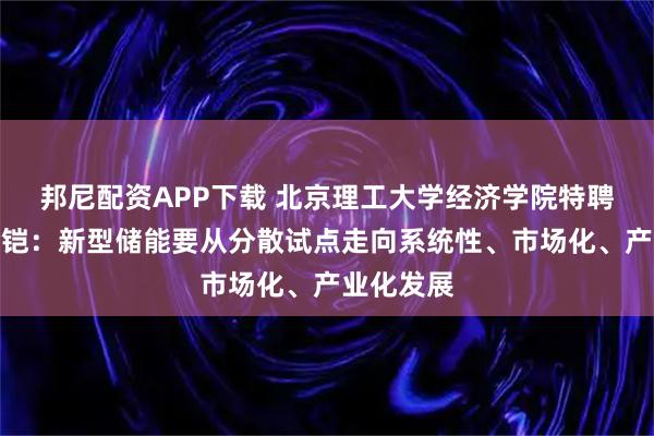 邦尼配资APP下载 北京理工大学经济学院特聘教授李金铠：新型储能要从分散试点走向系统性、市场化、产业化发展